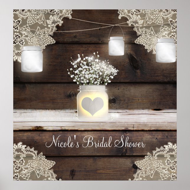 Rustic Wood, Snöre & Mason Burk Barn Banner Poster (Framsidan)