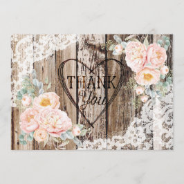 Rustic Wood Snöre Peony Heart Etching Tack Kort