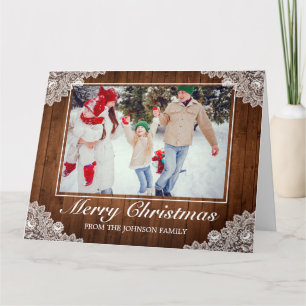Rustic Wood & Snöre Photo God jul Hälsning Kort