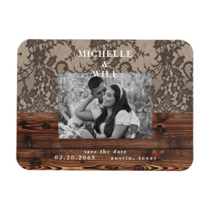 Rustic Wood & Snöre Photo Spara datum magneter