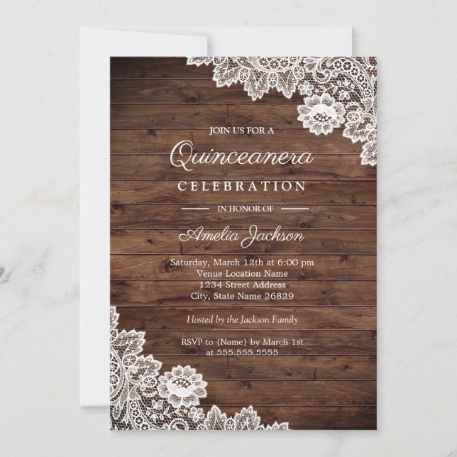 Rustic Wood Snöre Quinceanera-inbjudan Inbjudningar (Framsida)