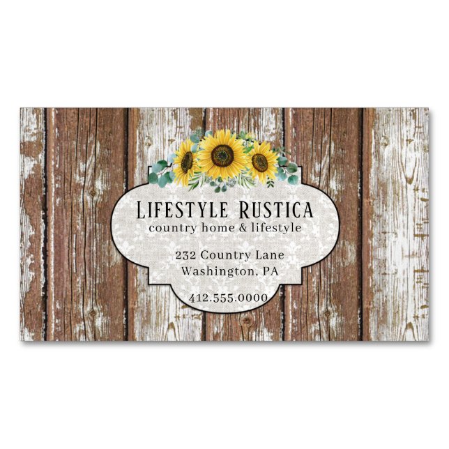 Rustic Wood Snöre Shabby Grunge Solros Magnet (Framsida)