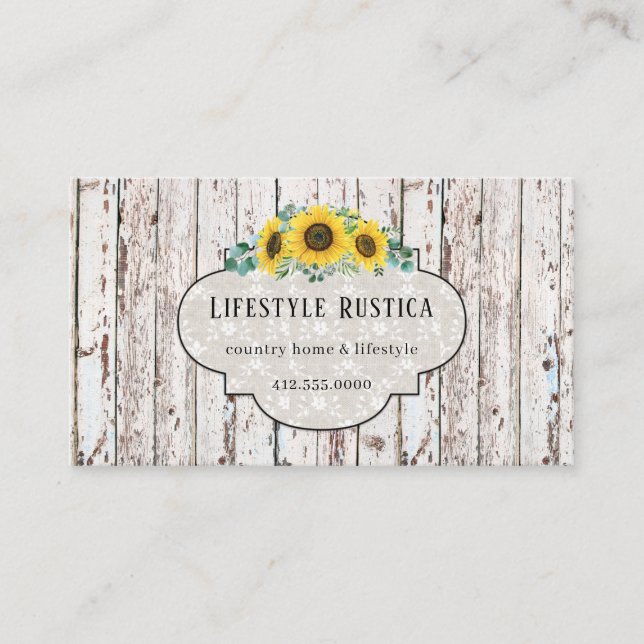 Rustic Wood Snöre Shabby Grunge Solrosverksamhet Visitkort (Framsida)