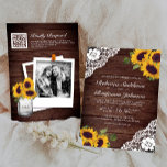 Rustic Wood Snöre Solrosfoto QR-kod Bröllop Inbjudningar<br><div class="desc">Akta dina gäster med den här eleganten på en bröllopsinbjudan med vackra solblommor och vita snöre på en rustik lingbakgrund med QR-kod för onlinens OSA. Lägg bara till din händelseinformation på den här lättförståeliga mallen och lägg till det här kortet med ditt favoritfoto så att det blir en unik personlig-inbjudan...</div>