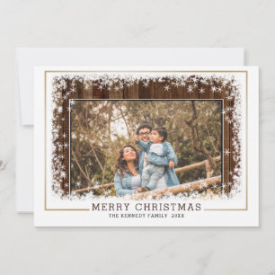 Rustic Wood Snowflake-familjen Foto jul Julkort