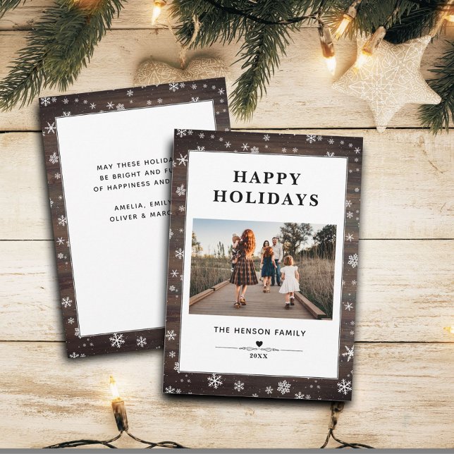 Rustic Wood Snowflake God jul Photo Holida Julkort (Skapare uppladdad)