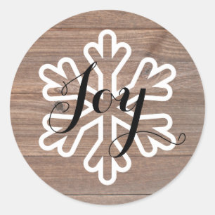 Rustic Wood Snowflake Joy - Circle Sticker Runt Klistermärke