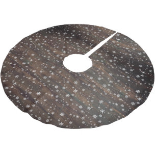 Rustic Wood Snowflake Mönster Julgransmatta Borstad Polyester
