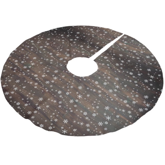 Rustic Wood Snowflake Mönster Julgransmatta Borstad Polyester (Vinklad)