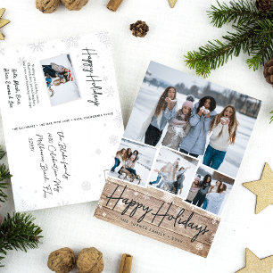 Rustic Wood Snowflake Photo Collage Helg Vykort