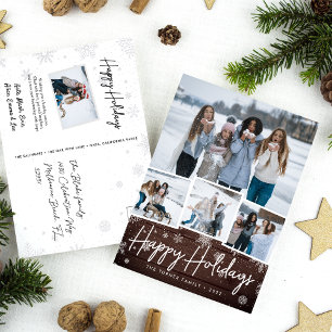 Rustic Wood Snowflake Photo Collage Helg Vykort