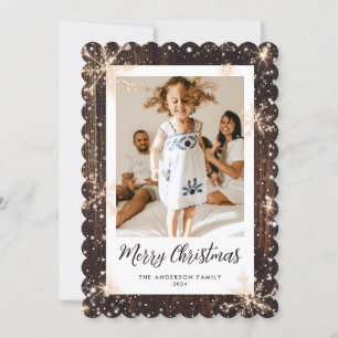 Rustic Wood Snowflake Photo God jul Card Julkort