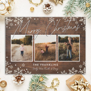 Rustic Wood Snowflake-skript Typ Julfoto Julkort