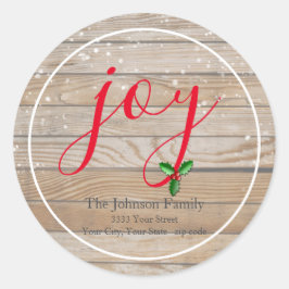 Rustic Wood Snowy Joy Returadress Kuvert Seal Runt Klistermärke