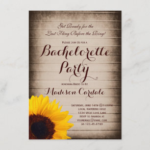 Rustic Wood Solros Bachelorette Party Inbjudan