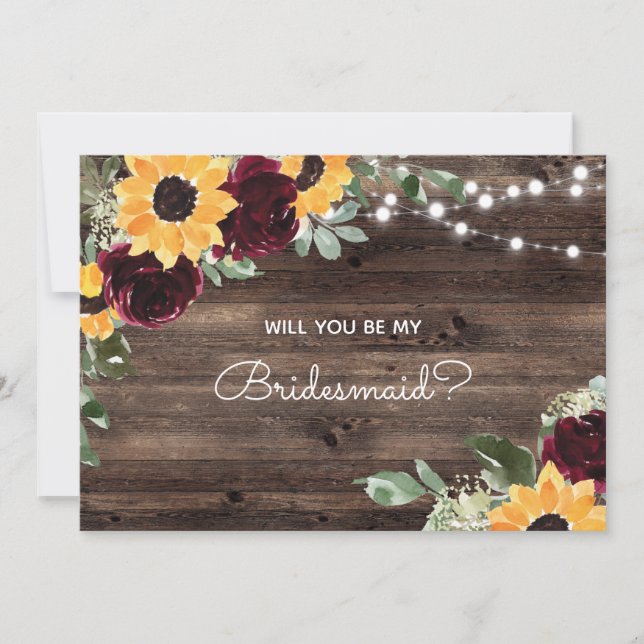 Rustic Wood Solros be min Bridesmaid Frieri Inbjudningar (Framsida)