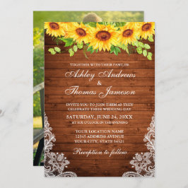 Rustic Wood Solros Blommigt Greenery Snöre Photo Inbjudningar