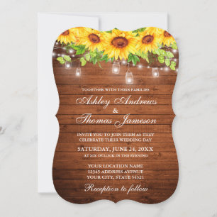 Rustic Wood Solros Blommigt Mason Burk Ljus Inbjudningar