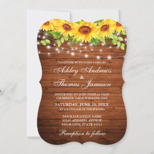 Rustic Wood Solros Blommigt String Ljus Inbjudningar