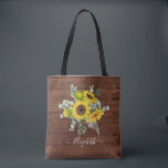 Rustic Wood Solros Blommigt Vattenfärg Tygkasse<br><div class="desc">Söt solblommor på en rustik träbakgrund dekorerar den här säcken. Anpassa det med ditt namn. En perfekt Sommargåva eller mutad gåva. Designad av Blackberry Boulevard.</div>