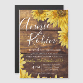 Rustic Wood Solros Bröllop Thin Magnetic Card Magnetisk Inbjudningskort