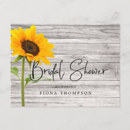 Rustic Wood Solros Calligraphy Möhippa Inbjudan Vykort