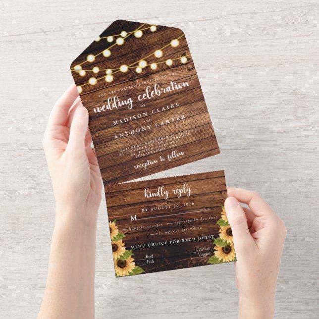 Rustic Wood Solros Calligraphy Photo Bröllop (Tearaway)