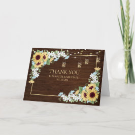 Rustic Wood Solros Dusty Blue Blommigt Tack Kort