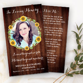 Rustic Wood Solros Memorial Photo Prayer Card Visitkort