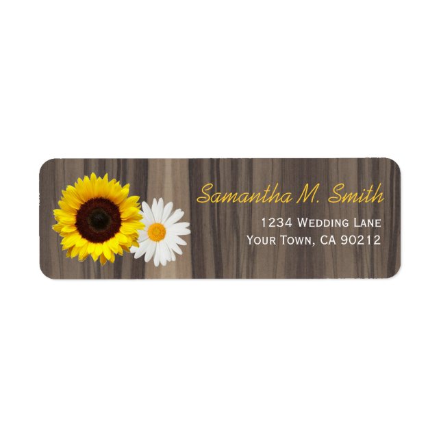 Rustic Wood Solros och Daisy Returadress Etikett (Framsidan)
