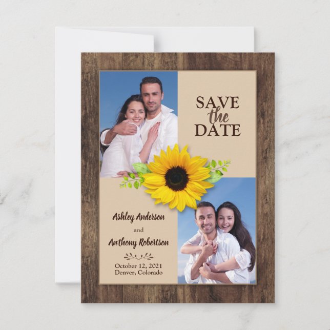 Rustic Wood Solros Photo Save Date Meddelande (Framsida)