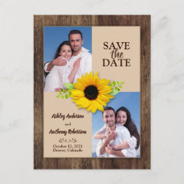 Rustic Wood Solros Photo Save Date Postcard Vykort
