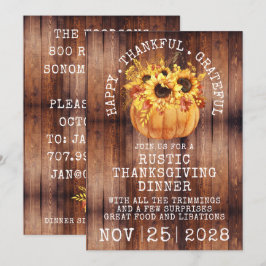 Rustic Wood Solros Pumpkin Thanksgiving Dinner Inbjudningar