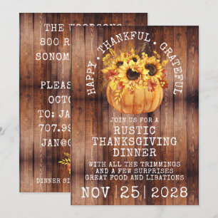 Rustic Wood Solros Pumpkin Thanksgiving Dinner Inbjudningar