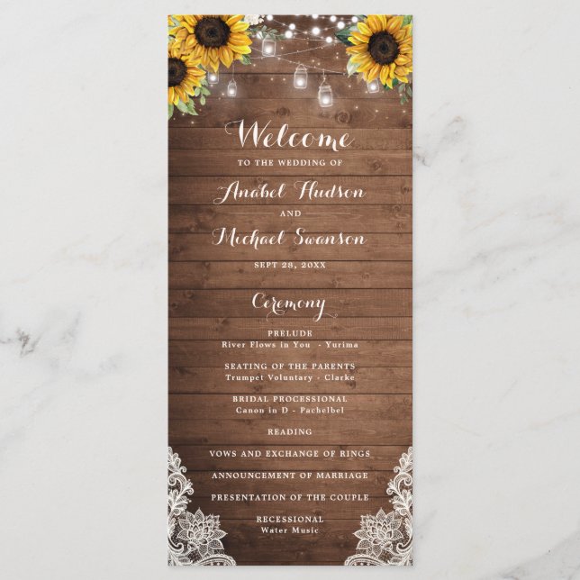 Rustic Wood Solros String Ljus Snöre Mason Burk Program (Framsida)