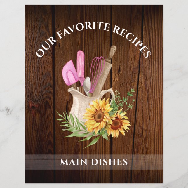 Rustic Wood Solros Tabbed Recipe Binder Divider (Framsida)