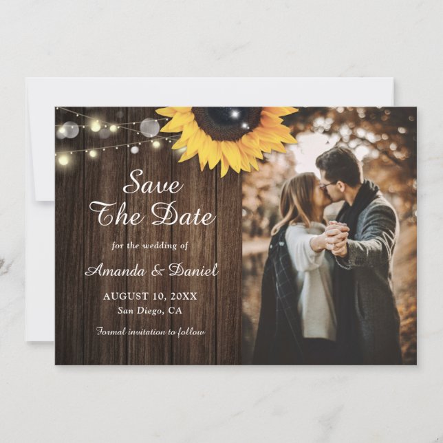 Rustic Wood Solsun Save Date Photo Cards Spara Datumet (Framsida)