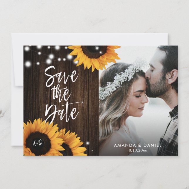 Rustic Wood Solsun Save Date Photo Cards Spara Datumet (Framsida)