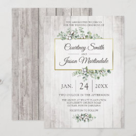 Rustic Wood Southern Cotton Botanical Bröllop Inbjudningar