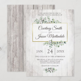 Rustic Wood Southern Cotton Botanical Bröllop Inbjudningar