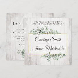 Rustic Wood Southern Cotton Botanical Bröllop Inbjudningar