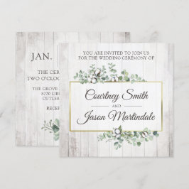 Rustic Wood Southern Cotton Botanical Bröllop Inbjudningar