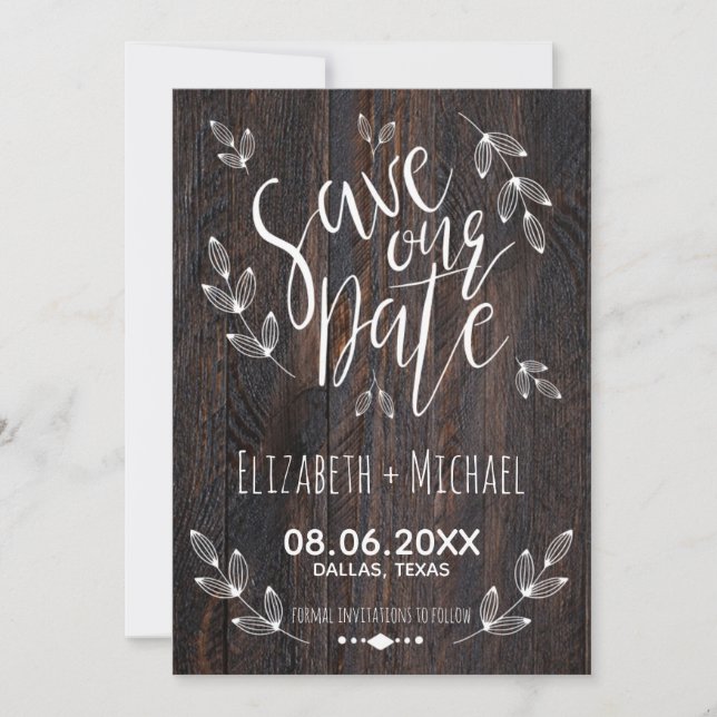 Rustic Wood Spara our Date White Typography Blommi Spara Datumet (Framsida)