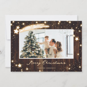 Rustic Wood Sparkly Star Fotopulkort Julkort