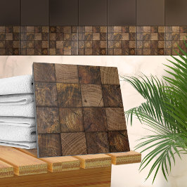 Rustic Wood Square Mosaic Art Kakelplatta