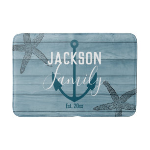 Rustic Wood Starfish Anpassningsbar Family Beach H Badrumsmatta