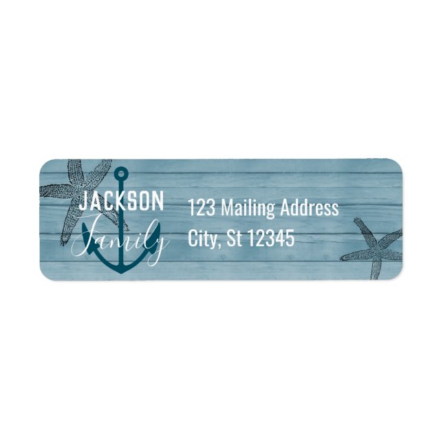 Rustic Wood Starfish Anpassningsbar Family Beach H Returadress Etikett (Framsidan)