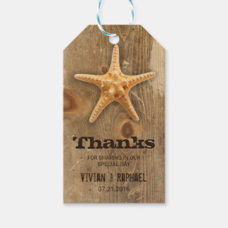 Rustic Wood & Starfish Bröllop Tack Gift Märkres Presentetikett