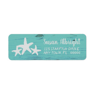Rustic Wood Starfish Limpet Snäcka Blue Returadress Etikett