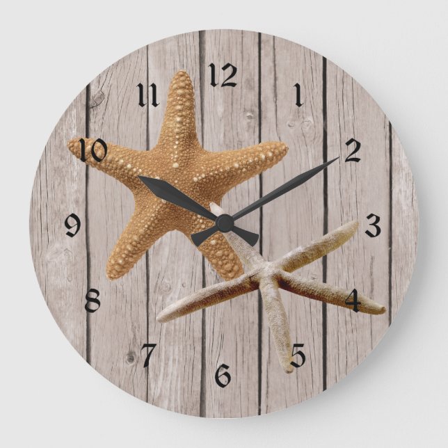 Rustic Wood Starfish Stor Klocka (Framsida)